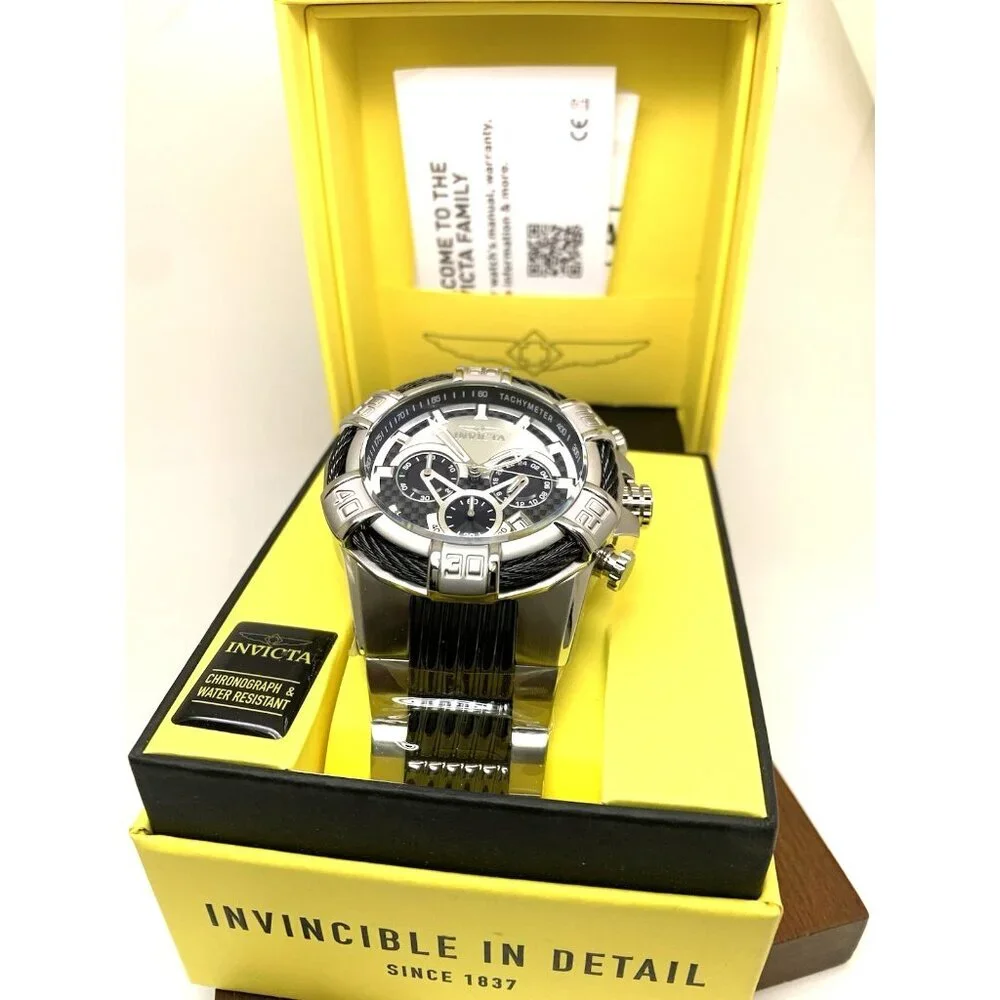 Invicta Men's Watch 29569 Bolt Quartz Chronograph Silver Black Stainless Steel